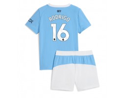 Manchester City Rodri Hernandez #16 Primera Equipación Niños 2025-26 Manga Corta (+ Pantalones cortos)